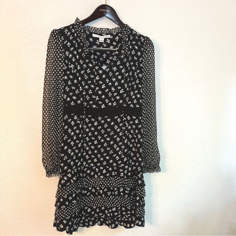 Diane Von Furstenburg - NWT, Black&White Floral Print Dress, Long Sleeve, Size 8